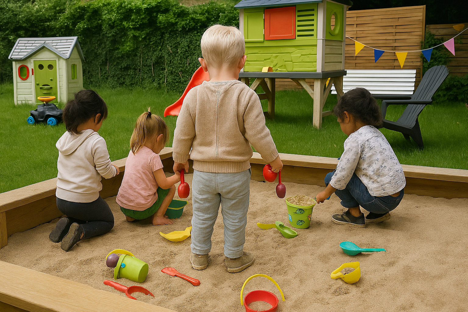 Kinder spielen im Sandkasten, Kita Bönningstedt.